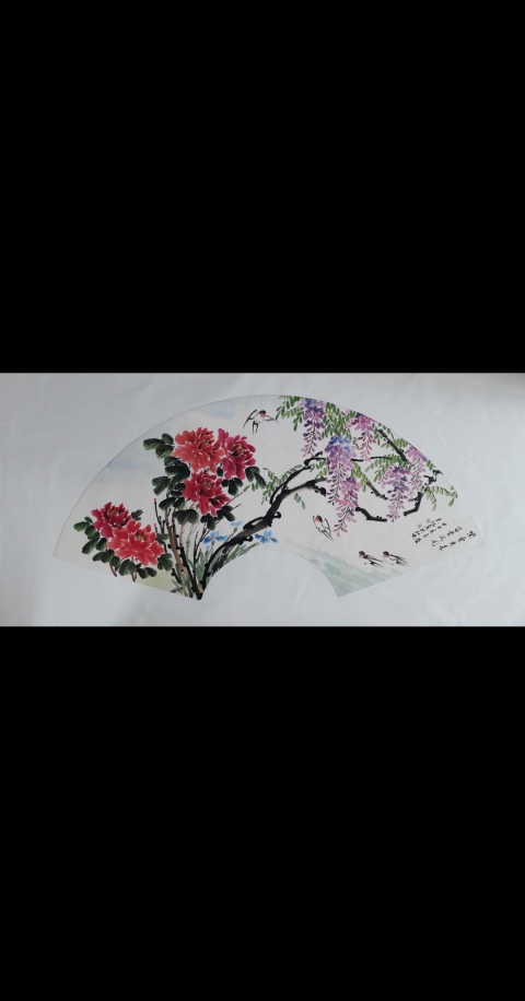 古玩字畫范揚入室弟子中美協會員余天坦大扇面紫氣東來拍賣,當前價格499元