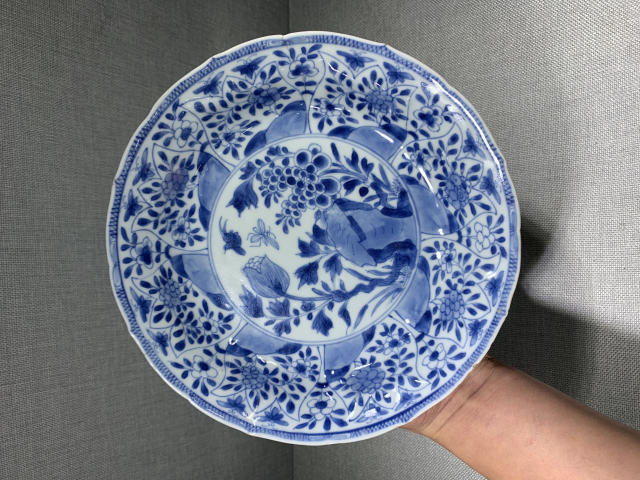 古玩陶瓷康熙青花洞石花鳥紋折沿盤拍賣,當前價格1588元