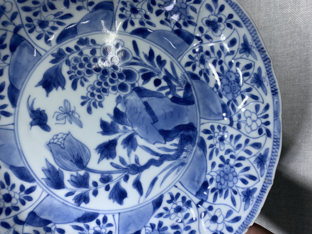 古玩陶瓷康熙青花洞石花鳥紋折沿盤拍賣,當前價格1588元