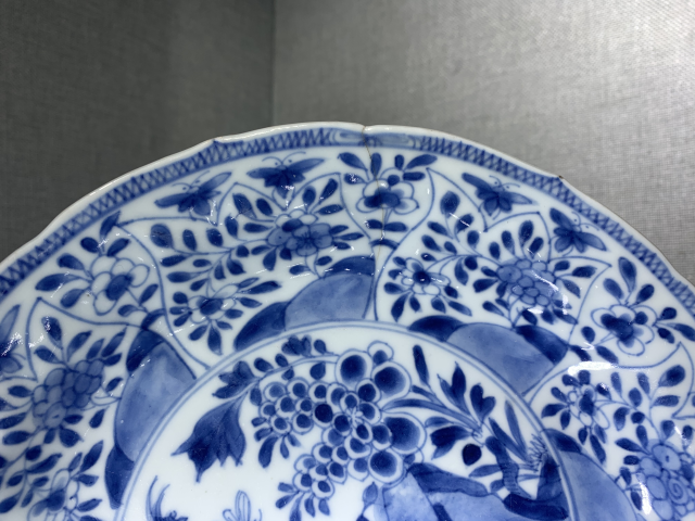 古玩陶瓷康熙青花洞石花鳥紋折沿盤拍賣,當前價格1588元