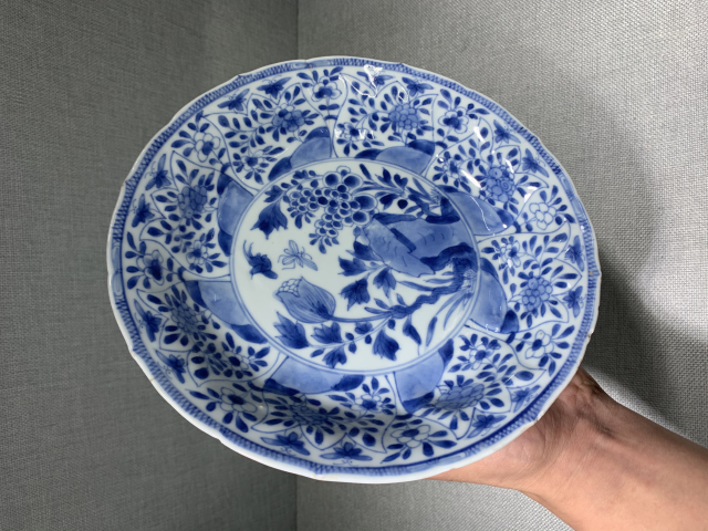 古玩陶瓷康熙青花洞石花鳥紋折沿盤拍賣,當前價格1588元
