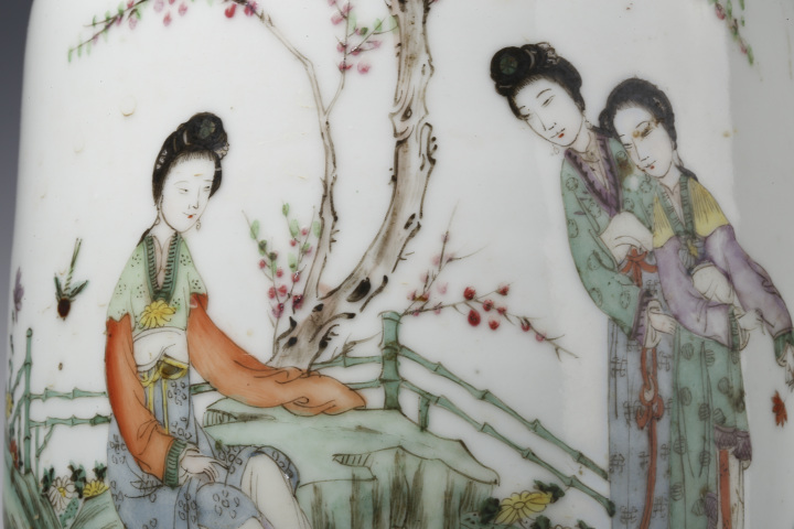古玩陶瓷民國·粉彩桃花仕女紋壯罐拍賣，當前價格3800元