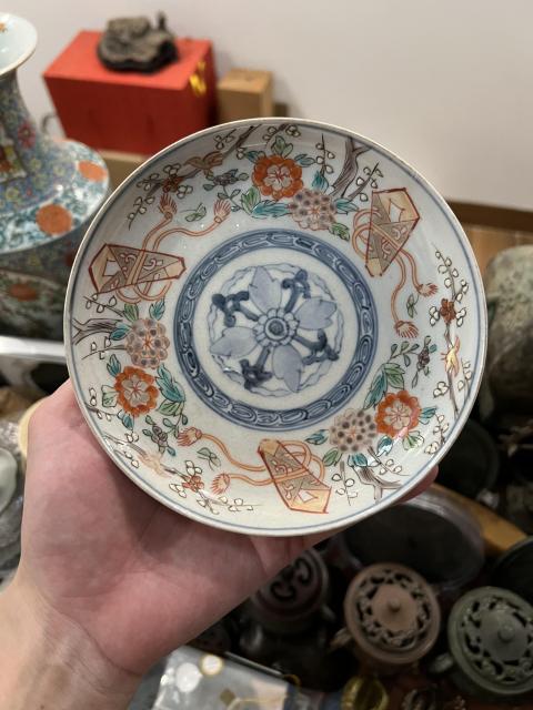 古玩陶瓷民國(guó)青花礬紅描金盤拍賣,當(dāng)前價(jià)格199元