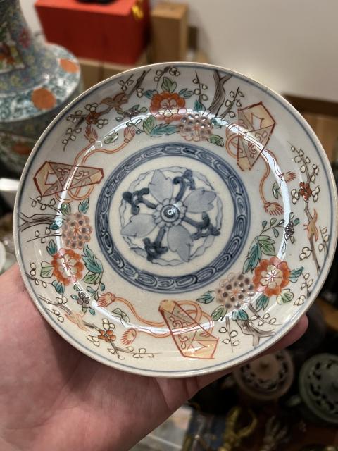 古玩陶瓷民國(guó)青花礬紅描金盤拍賣,當(dāng)前價(jià)格199元