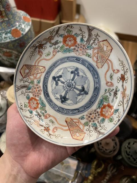 古玩陶瓷民國(guó)青花礬紅描金盤拍賣,當(dāng)前價(jià)格199元