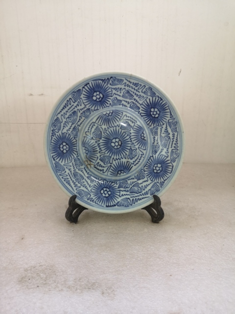 古玩陶瓷青花淡描花卉紋盤拍賣,當前價格450元