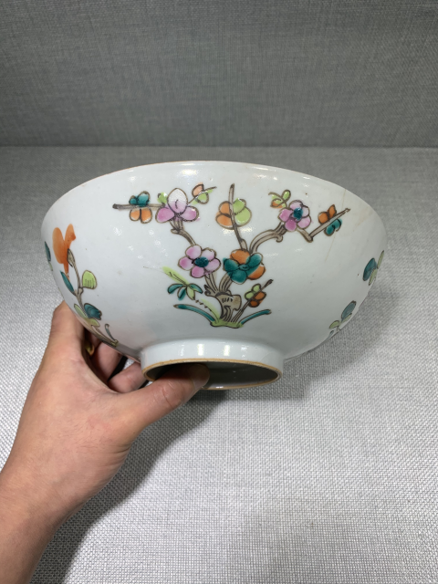 古玩陶瓷晚清粉彩四季花卉紋大碗拍賣,當(dāng)前價(jià)格399元