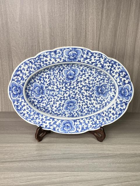 古玩陶瓷清道光 二級官青花淡描纏枝花卉紋花口盤拍賣，當(dāng)前價格3800元