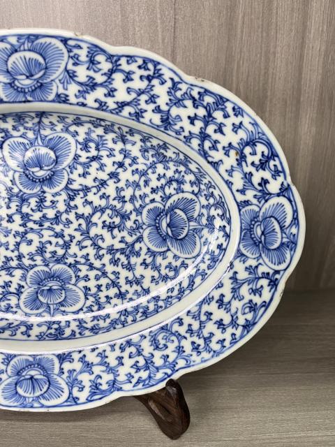 古玩陶瓷清道光 二級官青花淡描纏枝花卉紋花口盤拍賣，當(dāng)前價格3800元