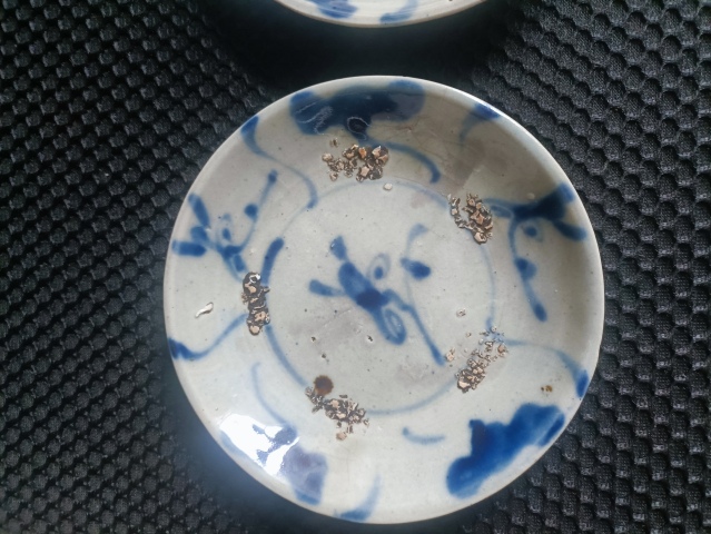 古玩陶瓷清.青花靈芝紋盤一對拍賣，當前價格98元