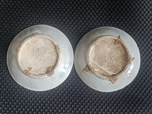 古玩陶瓷清.青花靈芝紋盤一對拍賣，當前價格98元