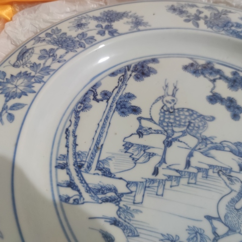 古玩陶瓷清早期青花鹿紋大盤拍賣，當前價格26000元