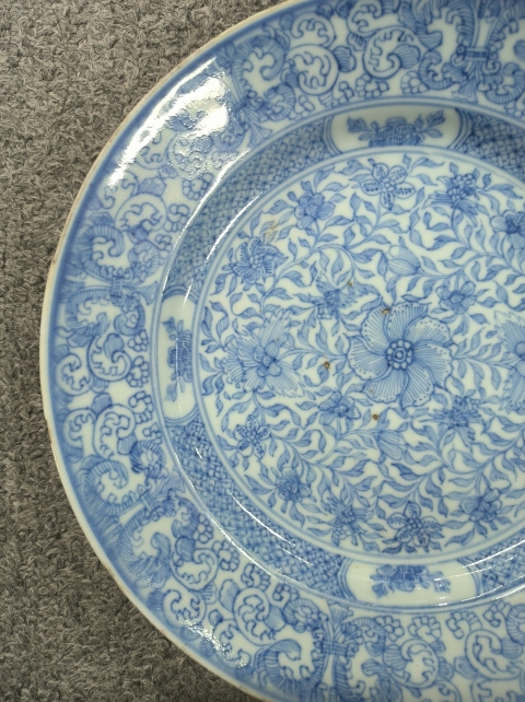 古玩陶瓷青花淡描花卉紋折沿盤拍賣，當前價格2000元