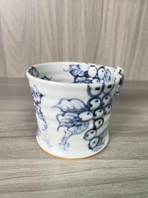 古玩陶瓷青花葡萄??紋主人杯拍賣，當前價格380元