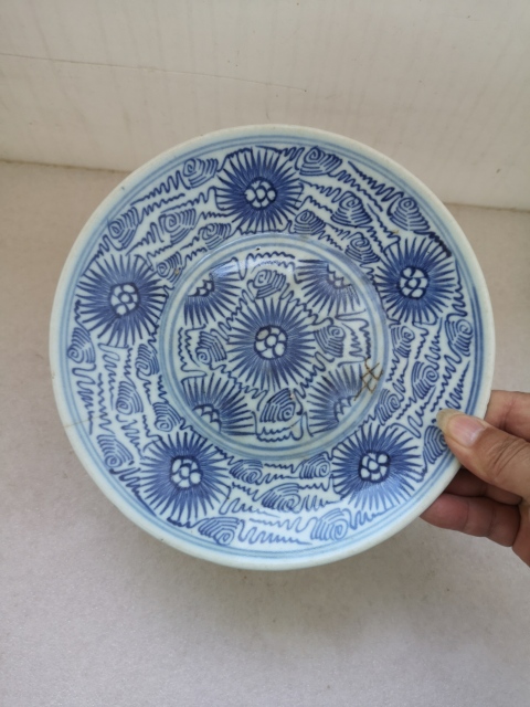古玩陶瓷青花淡描花卉紋盤拍賣,當前價格450元