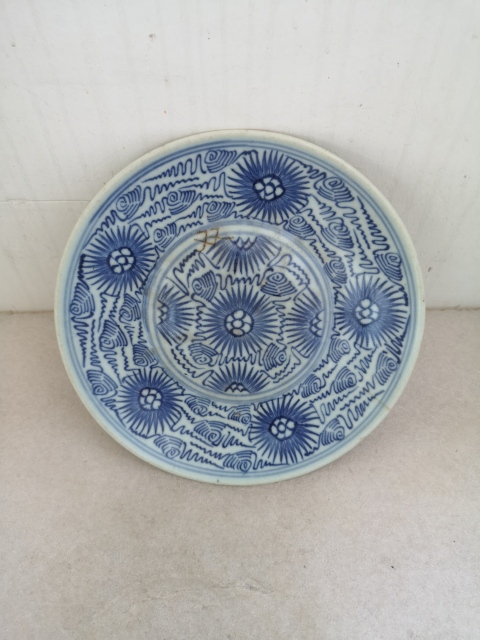古玩陶瓷青花淡描花卉紋盤拍賣,當前價格450元
