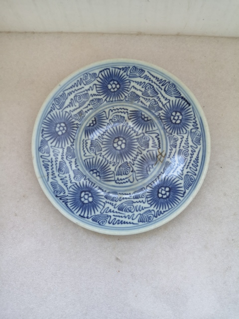 古玩陶瓷青花淡描花卉紋盤拍賣,當前價格450元
