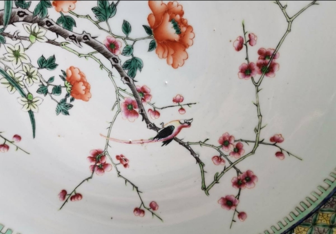 古玩陶瓷(康熙盤官窯盤雍正盤)五彩花鳥紋粉彩盤拍賣,當前價格18000元