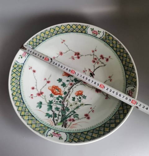 古玩陶瓷晚清雍正粉彩(官窯)喜上眉梢紋彩超級大盤拍賣,當前價格23800元