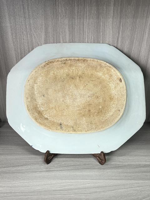 古玩陶瓷清乾隆 極品青花山水樓閣紋八方長盤拍賣，當前價格3800元