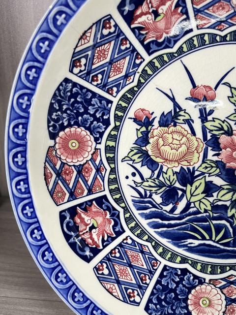 古玩陶瓷青花加彩花卉紋盤拍賣，當前價格80元