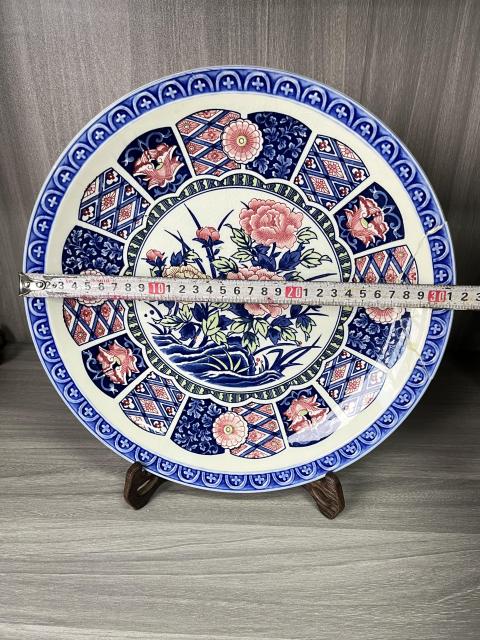 古玩陶瓷青花加彩花卉紋盤拍賣，當前價格80元