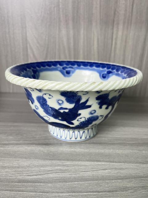 古玩陶瓷清晚期 精品青花魚藻紋花口碗拍賣,當前價格650元