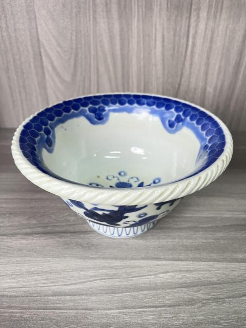 古玩陶瓷清晚期 精品青花魚藻紋花口碗拍賣,當前價格650元