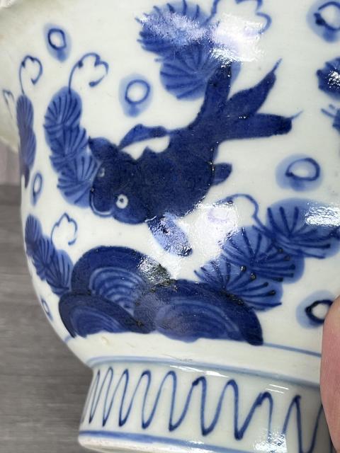 古玩陶瓷清晚期 精品青花魚藻紋花口碗拍賣,當前價格650元