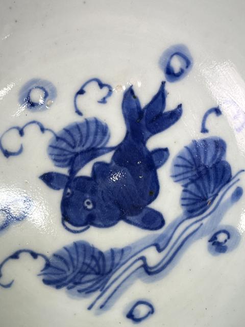 古玩陶瓷清晚期 精品青花魚藻紋花口碗拍賣,當前價格650元