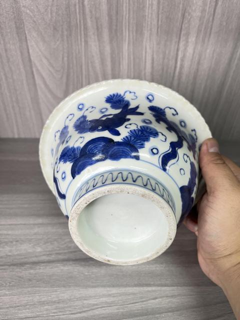 古玩陶瓷清晚期 精品青花魚藻紋花口碗拍賣,當前價格650元
