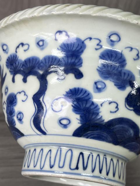 古玩陶瓷清晚期 精品青花魚藻紋花口碗拍賣,當前價格650元