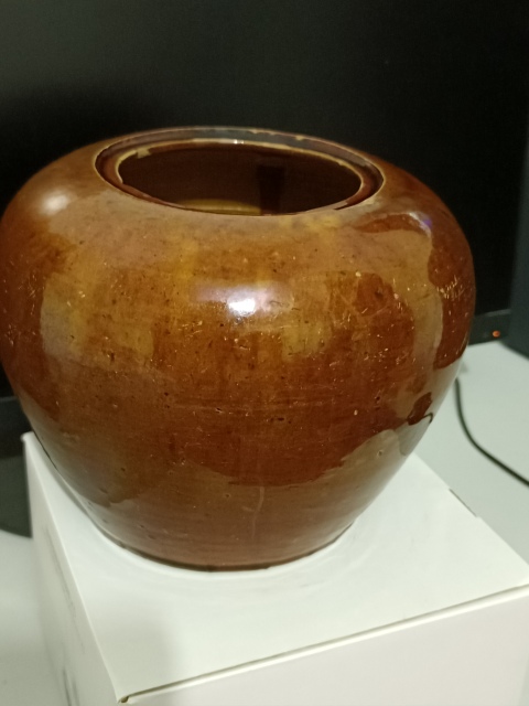 古玩陶瓷姜黃釉西瓜罐拍賣，當(dāng)前價(jià)格666元