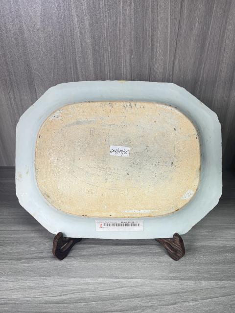 古玩陶瓷清乾隆 極品青花山水樓閣圖八方長盤拍賣，當前價格3500元