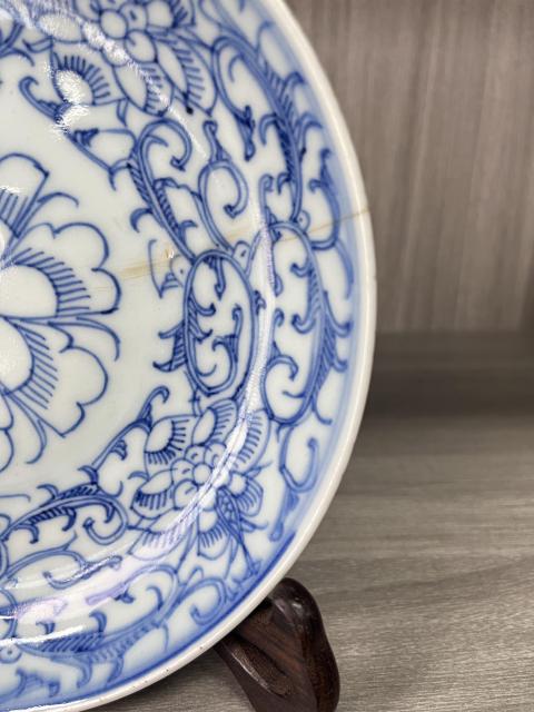 古玩陶瓷清中期 精品青花淡描花卉紋盤拍賣，當(dāng)前價(jià)格650元