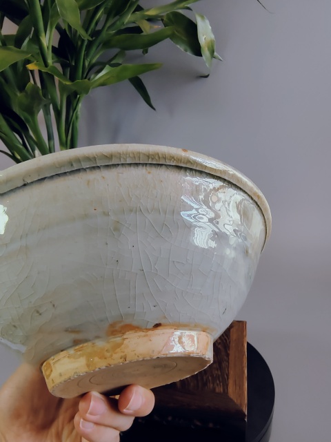 古玩陶瓷明代?青白釉唇口碾缽~大尺寸拍賣,當前價格500元