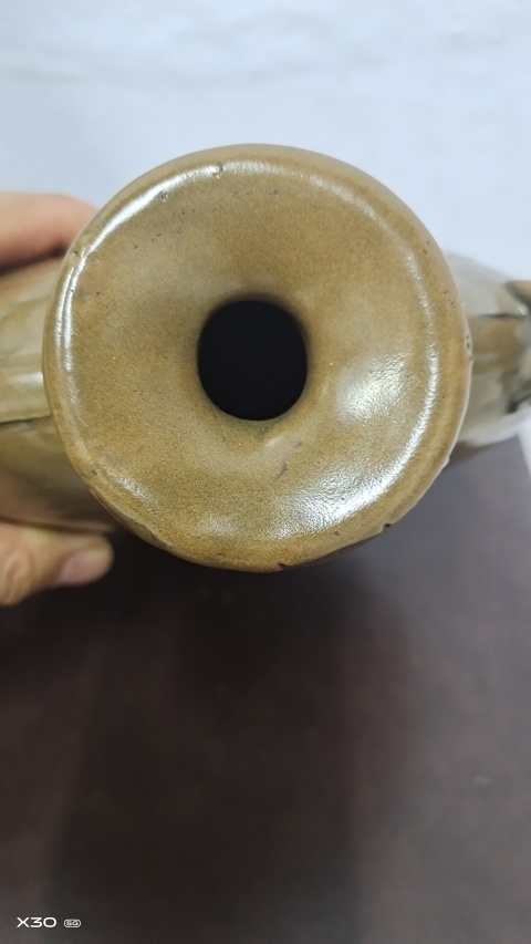 古玩陶瓷清代?茶葉末釉印花穿帶瓶拍賣，當(dāng)前價(jià)格1500元