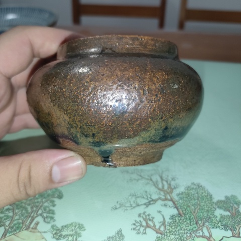 古玩陶瓷明早期,磁州窯鐵銹花釉蓋罐拍賣,當(dāng)前價格399元