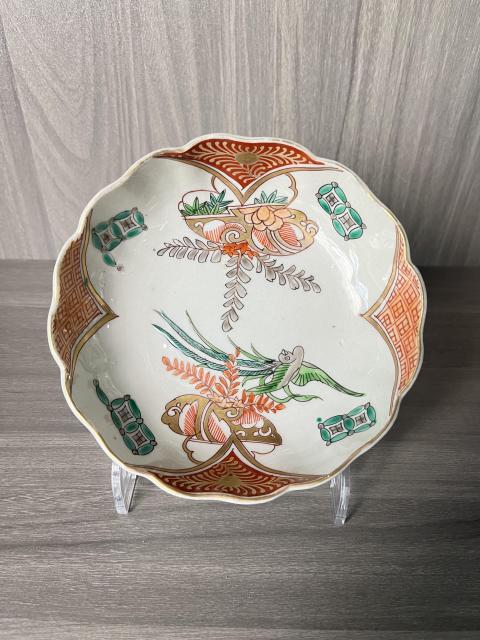 古玩陶瓷清晚期 描金彩繪花鳥紋葵口盤拍賣，當前價格260元