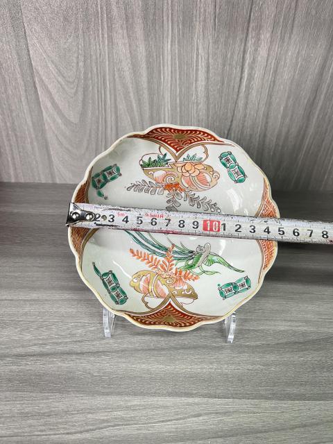 古玩陶瓷清晚期 描金彩繪花鳥紋葵口盤拍賣，當前價格260元