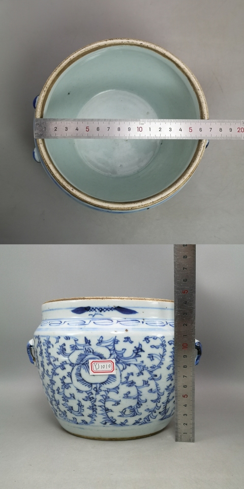 古玩陶瓷清中期青花線描纏枝花卉紋粥罐拍賣,當(dāng)前價格450元