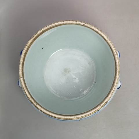 古玩陶瓷清中期青花線描纏枝花卉紋粥罐拍賣,當(dāng)前價格450元