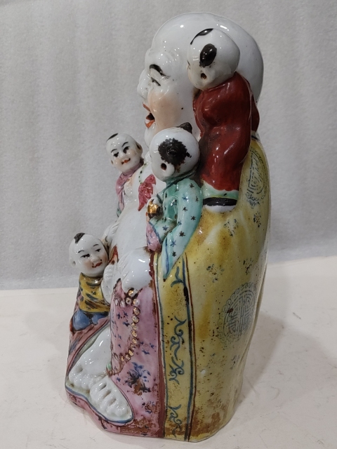 古玩雜項粉彩五子鬧彌勒佛瓷塑拍賣,當前價格888元