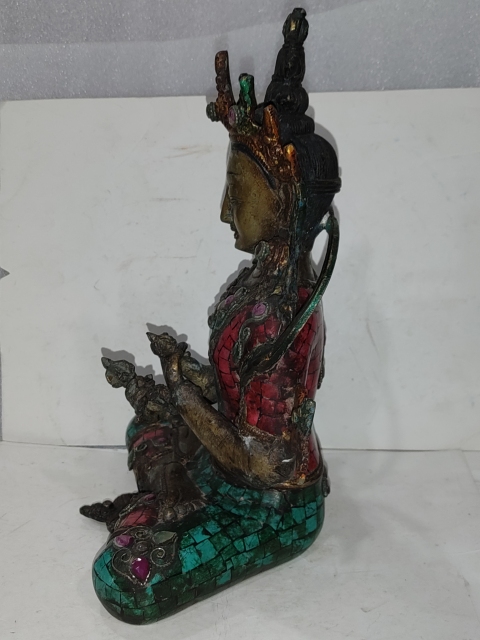 古玩雜項銅鎏金鑲嵌寶石度母座像拍賣，當前價格3688元