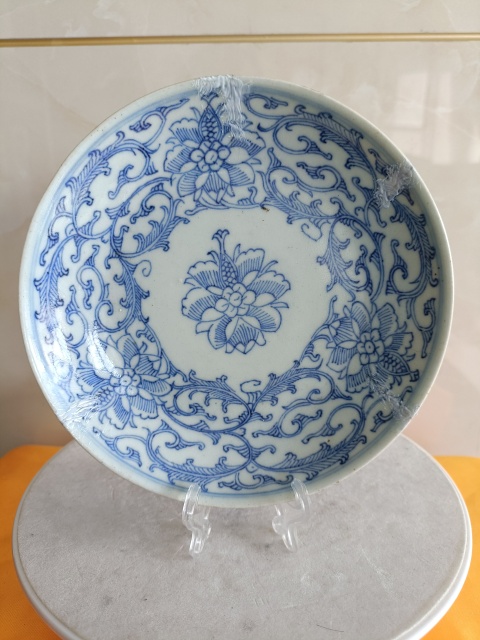 古玩陶瓷清乾隆本朝款纏枝紋細路青花賞盤拍賣,當前價格880元
