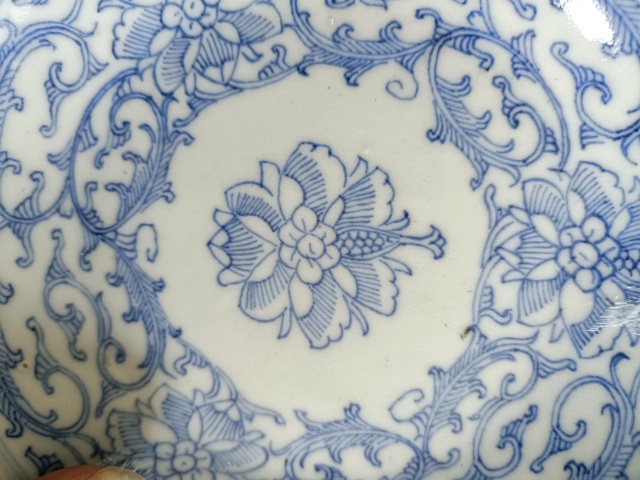 古玩陶瓷清乾隆本朝款纏枝紋細路青花賞盤拍賣,當前價格880元