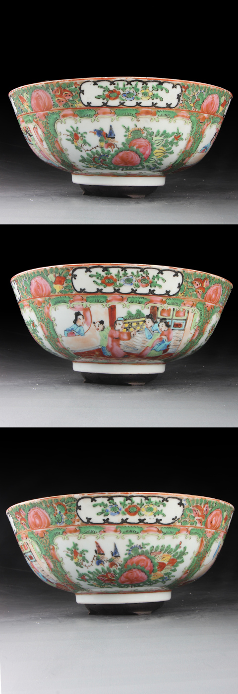古玩陶瓷【8647】清晚期  廣彩花鳥(niǎo)人物故事圖大碗拍賣(mài)，當(dāng)前價(jià)格3100元