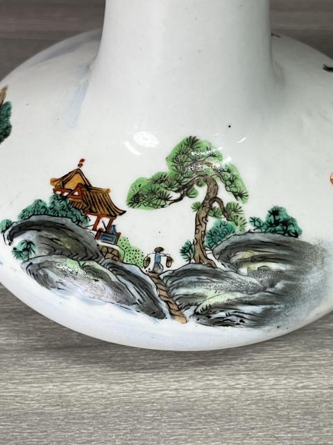 古玩陶瓷創匯官窯 粉彩山水人物荸薺瓶拍賣，當前價格390元