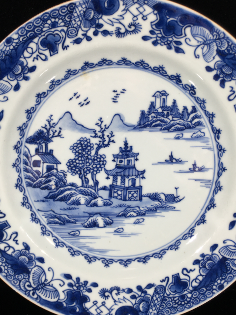 古玩陶瓷乾隆青花山水樓閣紋折沿盤拍賣,當前價格1388元