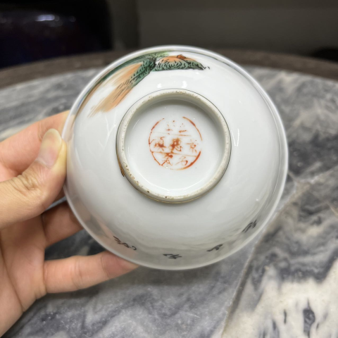 古玩陶瓷民國油粉彩山水人物紋撇口碗拍賣,當前價格399元